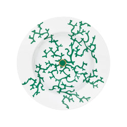 Raynaud Cristobal Emerald Deep Plate with Rim 25cm in Limoges porcelain with emerald green coral motifs.