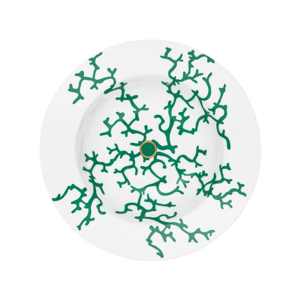 Raynaud Cristobal Emerald Deep Plate with Rim 25cm in Limoges porcelain with emerald green coral motifs.