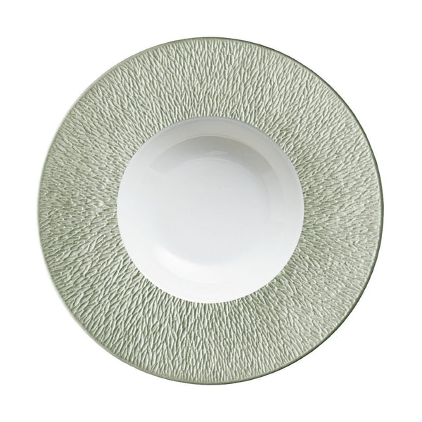 Raynaud Minéral Irisé Céladon porcelain deep plate 27cm with rim and celadon green iridescent glaze