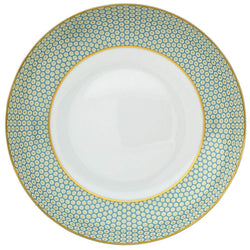Raynaud Trésor turquoise porcelain deep plate 22cm with gold-accented honeycomb design