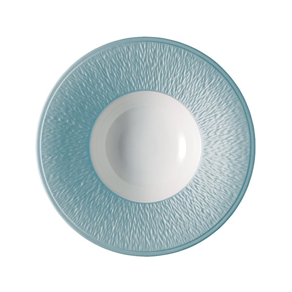 Raynaud Minéral Irisé Sky Blue 22.5cm porcelain deep plate with rim and iridescent glaze