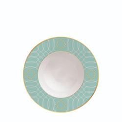 Deep Plate with Rim 23cm Carlo Este by FÜRSTENBERG in fine porcelain with gold and green mosaic-inspired design by Carlo Dal Bianco.