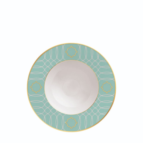 Deep Plate with Rim 23cm Carlo Este by FÜRSTENBERG in fine porcelain with gold and green mosaic-inspired design by Carlo Dal Bianco.