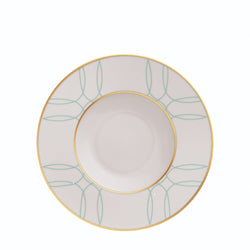 Deep Plate with Rim 26cm Carlo Este by FÜRSTENBERG in fine porcelain with gold and green mosaic-inspired design by Carlo Dal Bianco.