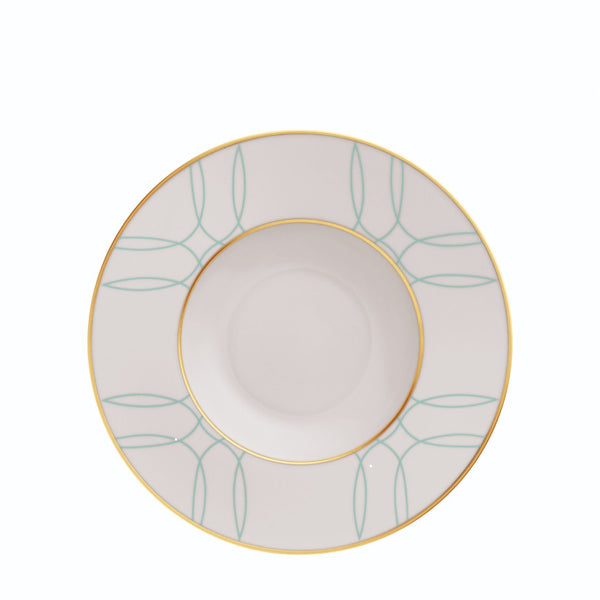 Deep Plate with Rim 26cm Carlo Este by FÜRSTENBERG in fine porcelain with gold and green mosaic-inspired design by Carlo Dal Bianco.