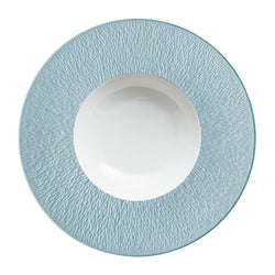 Raynaud Minéral Irisé Sky Blue 27cm porcelain deep plate with rim, iridescent glaze, and organic relief