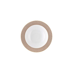 Francis Carreau Beige porcelain deep plate with rim featuring beige and gold check design by Rosenthal