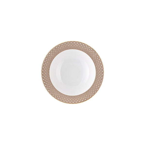 Francis Carreau Beige porcelain deep plate with rim featuring beige and gold check design by Rosenthal