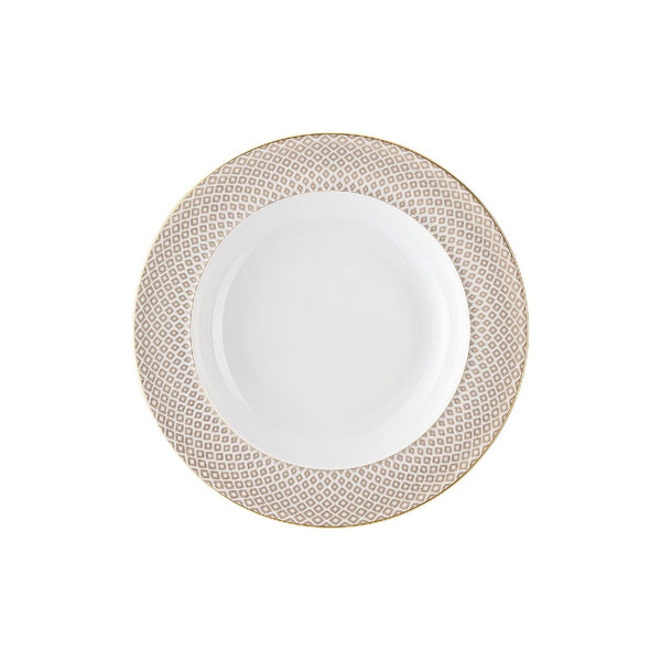 Francis Carreau Beige porcelain deep plate with rim featuring beige and gold check design by Rosenthal