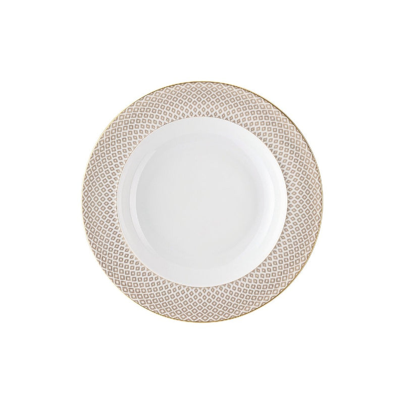 Francis Carreau Beige porcelain deep plate with rim featuring beige and gold check design by Rosenthal