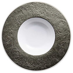 Porcelain deep plate with rim and platinum detailing from the Italian Renaissance Platinum collection by Raynaud.