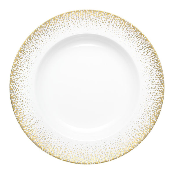 Souffle d’Or deep platter by Haviland—Limoges porcelain with silver and matte gold supernova-inspired design.