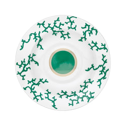 Raynaud Cristobal Emerald Deep Round Platter in Limoges porcelain with emerald green coral motifs and gold rim.