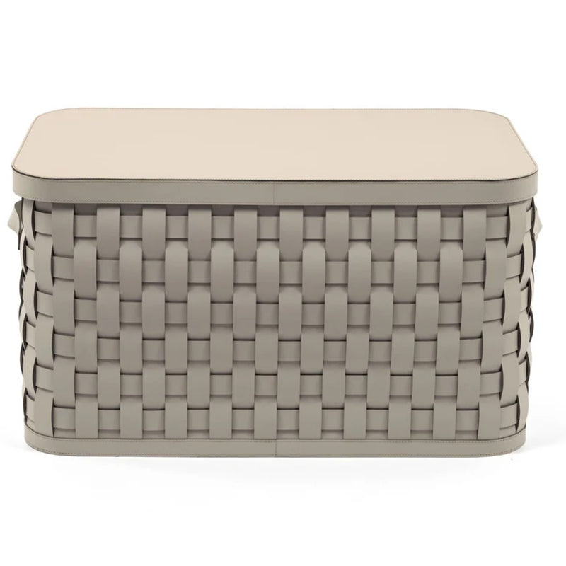 Demetra rectangular shoe basket in cream regenerated leather by Pinetti with smooth leather lid