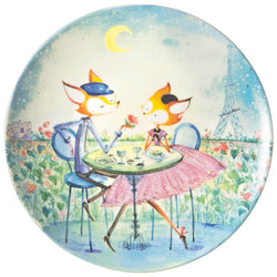 Raynaud les petits parisiens dessert plate no 1 with fox couple at paris café and eiffel tower