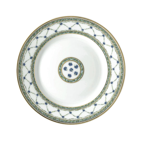Allée du Roy 19.5cm dessert plate by Raynaud in Limoges porcelain, decorated with trellis, laurel crowns, cornflowers, and gold accents.