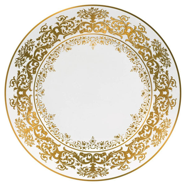 Chelsea Gold Fond Blanc 19cm dessert plate by Raynaud, Limoges porcelain with gold Victorian floral motifs on white, inspired by Gothic tapestries.