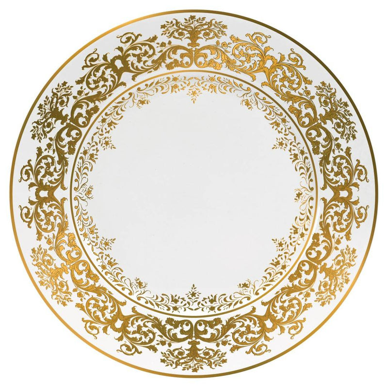 Chelsea Gold Fond Blanc 19cm dessert plate by Raynaud, Limoges porcelain with gold Victorian floral motifs on white, inspired by Gothic tapestries.