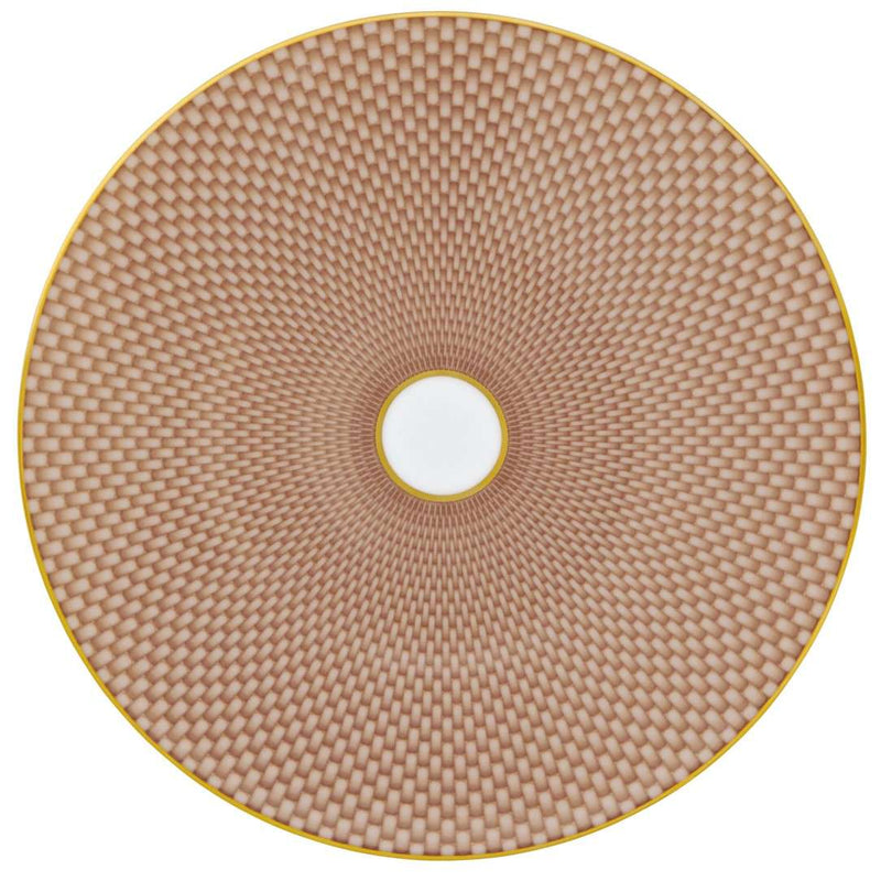 Raynaud Trésor beige porcelain dessert plate with gold-accented honeycomb design