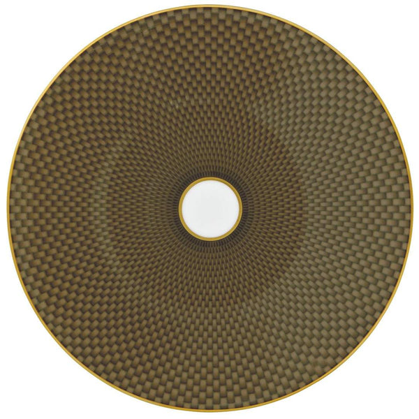 Raynaud Trésor brown porcelain dessert plate with gold-accented honeycomb design