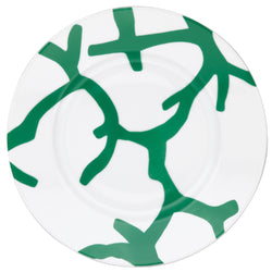 Raynaud Cristobal Emerald Dessert Plate Flat Rim No.2 in Limoges porcelain with bold emerald green coral motifs.