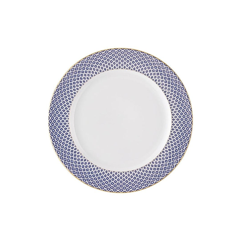 Francis Carreau Blue porcelain dessert plate with royal blue and gold check design by Rosenthal