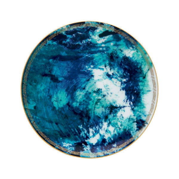 Océan Bleu Dessert Plate by Haviland in Limoges porcelain with deep blue ocean tones and golden detailing.