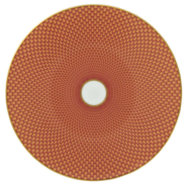 Raynaud Trésor Limoges porcelain orange dessert plate with gold-accented honeycomb design