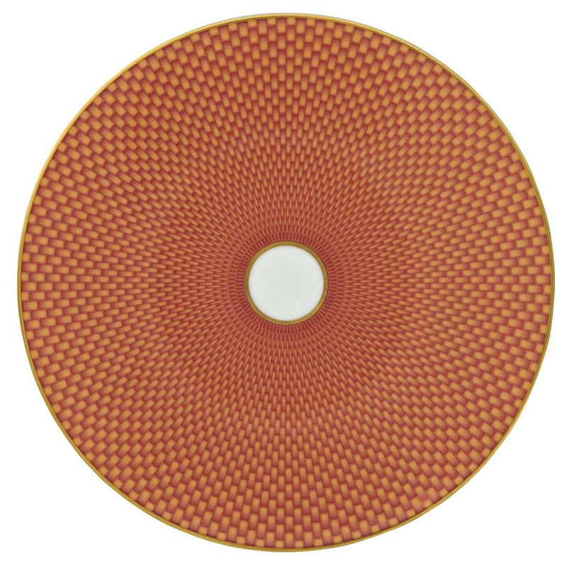 Raynaud Trésor Limoges porcelain orange dessert plate with gold-accented honeycomb design