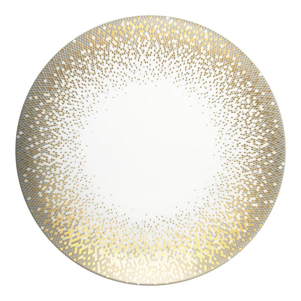 Souffle d’Or dessert plate by Haviland, handmade Limoges porcelain inspired by a supernova with grey hues and shimmering gold accents.