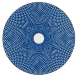 Raynaud Trésor Bleu Limoges porcelain dessert plate in cobalt blue with platinum honeycomb design