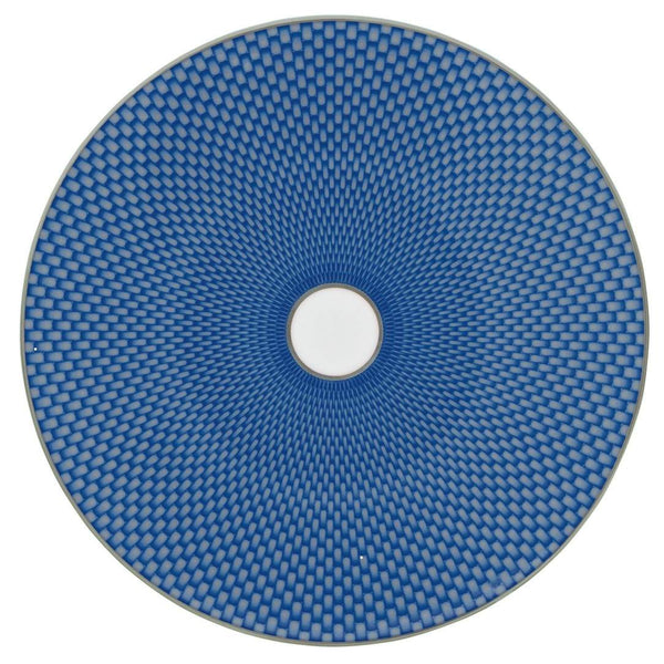 Raynaud Trésor Bleu Limoges porcelain dessert plate in cobalt blue with platinum honeycomb design