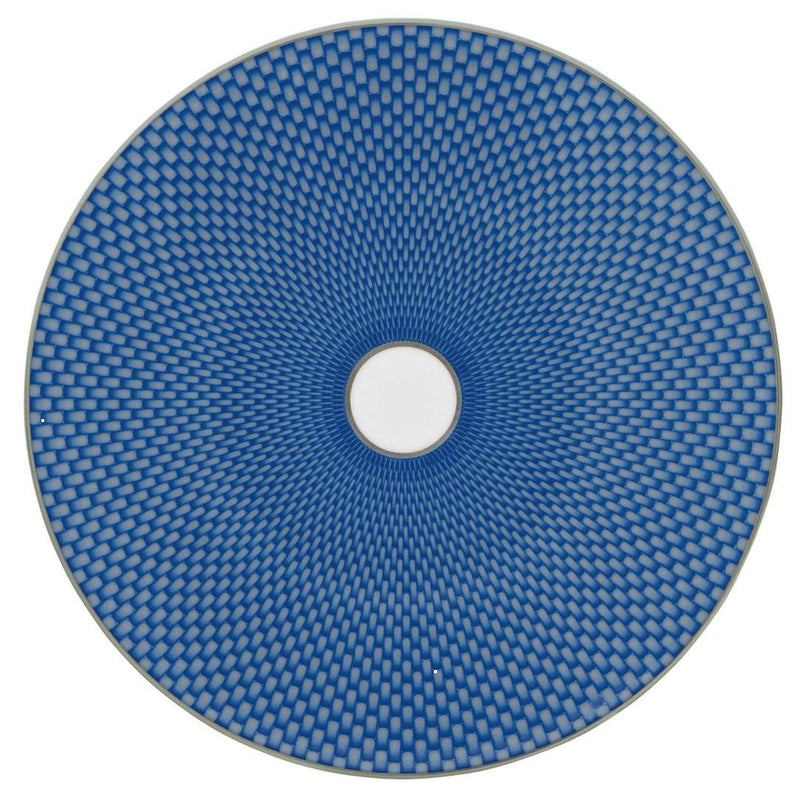 Raynaud Trésor Bleu Limoges porcelain dessert plate in cobalt blue with platinum honeycomb design