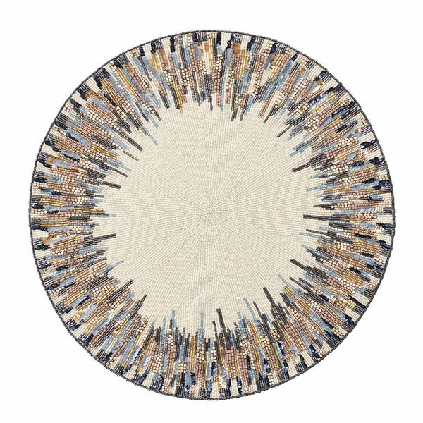 Diadem Placemat in Ivory and Blue by Kim Seybert with beaded detailing