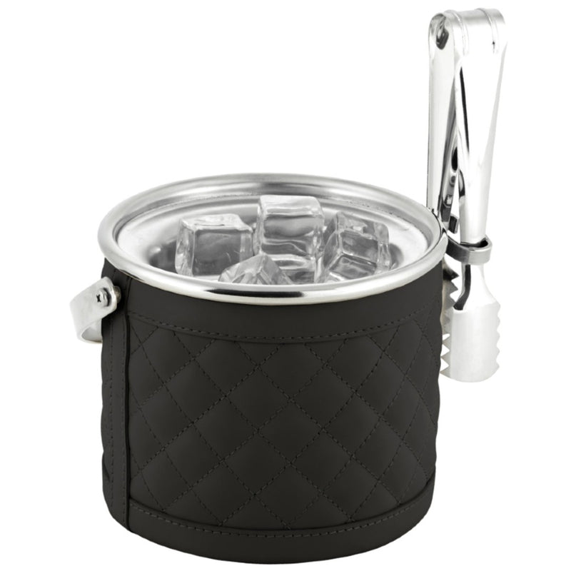 Diamonds Ice Bucket Menfi in quilted padded leather by Riviere x Giobagnara in black without lid
