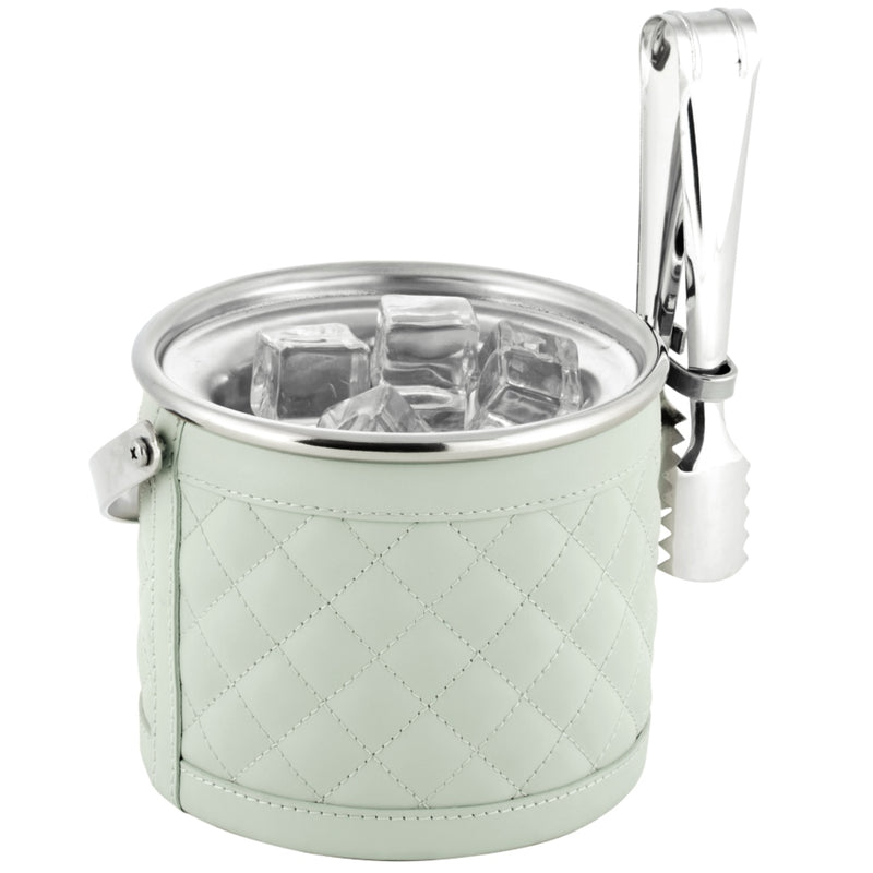Diamonds Ice Bucket Menfi in quilted padded leather by Riviere x Giobagnara in celadon green