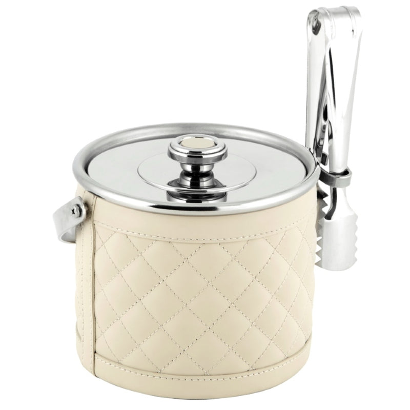 Diamonds Ice Bucket Menfi in quilted padded leather by Riviere x Giobagnara in ivory