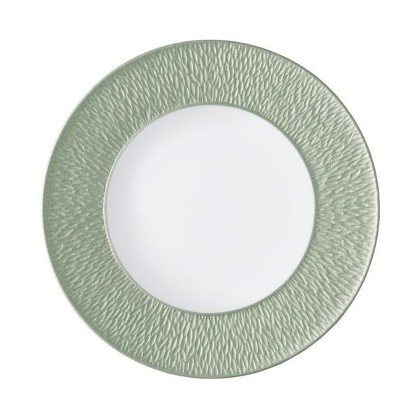 Raynaud Minéral Irisé Céladon porcelain dinner plate 27cm with celadon iridescent glaze and engraved rim