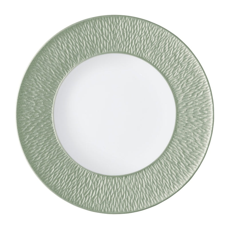 Raynaud Minéral Irisé Céladon porcelain dinner plate 29cm with sculptural rim and celadon iridescent glaze