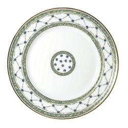 Allée du Roy dinner plate by Raynaud in Limoges porcelain, decorated with trellis, laurel crowns, cornflowers, and gold fillets.