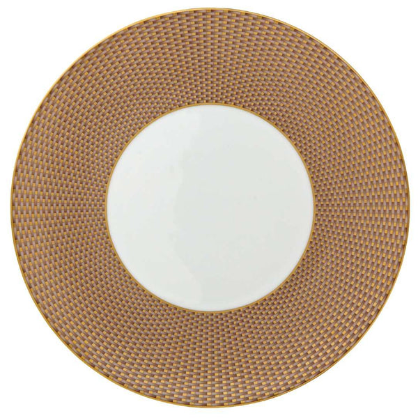 Raynaud Trésor Limoges porcelain beige dinner plate with gold-accented honeycomb design