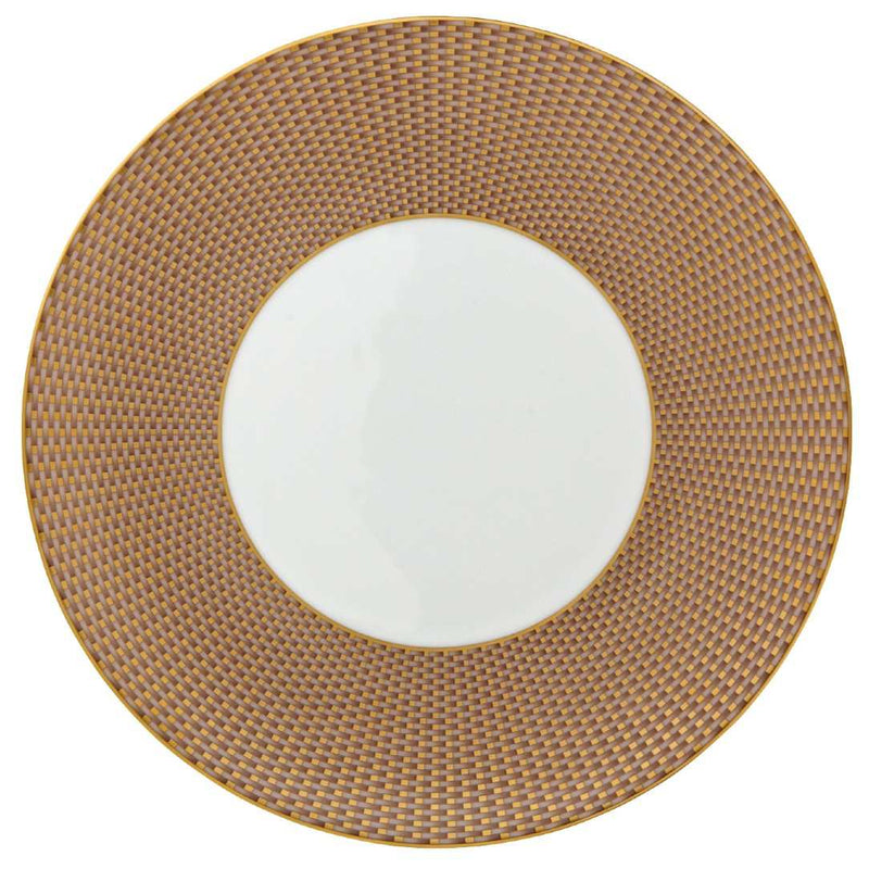 Raynaud Trésor Limoges porcelain beige dinner plate with gold-accented honeycomb design