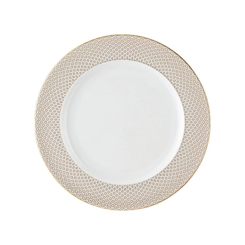 Francis Carreau Beige porcelain dinner plate with beige and gold check pattern by Rosenthal