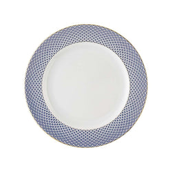 Francis Carreau Blue porcelain dinner plate with royal blue and gold check design by Rosenthal