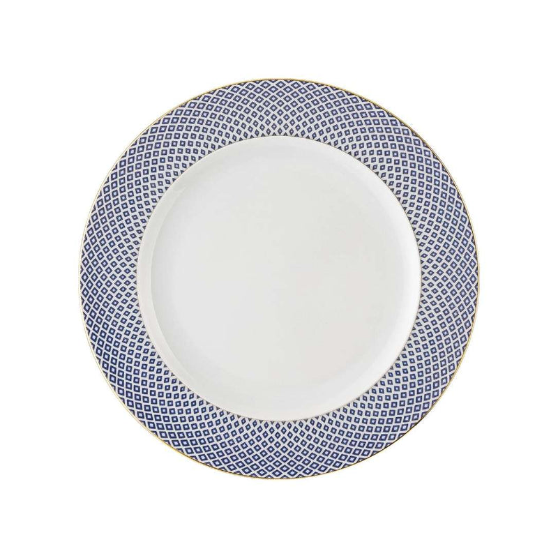 Francis Carreau Blue porcelain dinner plate with royal blue and gold check design by Rosenthal