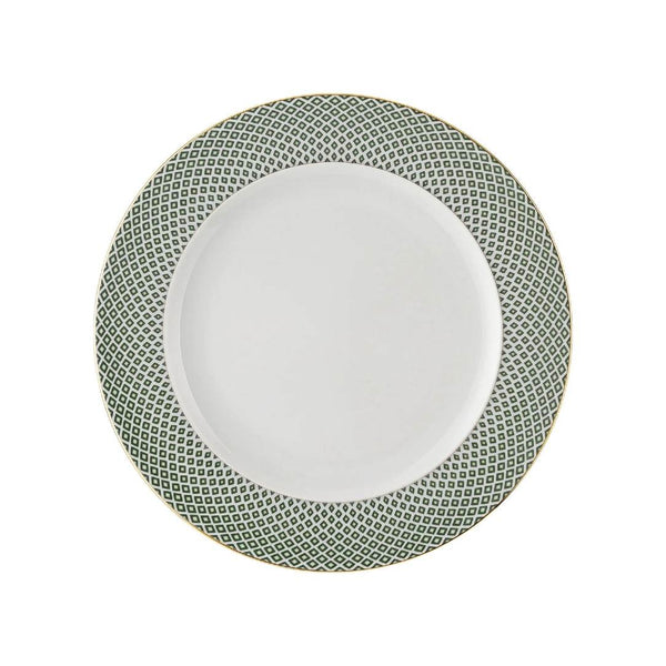 Francis Carreau Green porcelain dinner plate with green and gold check design by Rosenthal