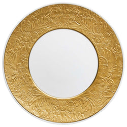 Raynaud Italian Renaissance Gold Limoges porcelain dinner plate with embossed arabesques and gold finish.