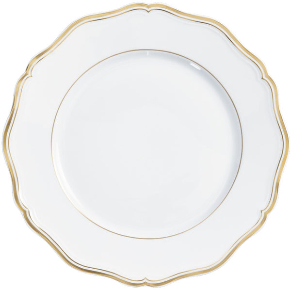 Mazurka White & Gold dinner plate by Raynaud in fine Limoges porcelain with golden festoons inspired by the Polka collection.