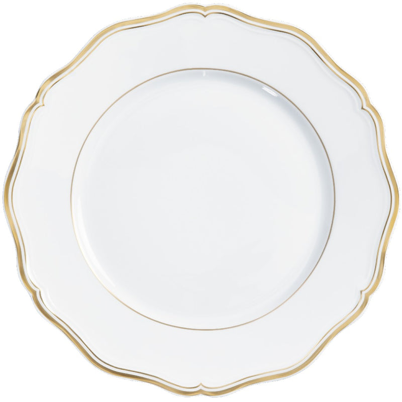 Mazurka White & Gold dinner plate by Raynaud in fine Limoges porcelain with golden festoons inspired by the Polka collection.
