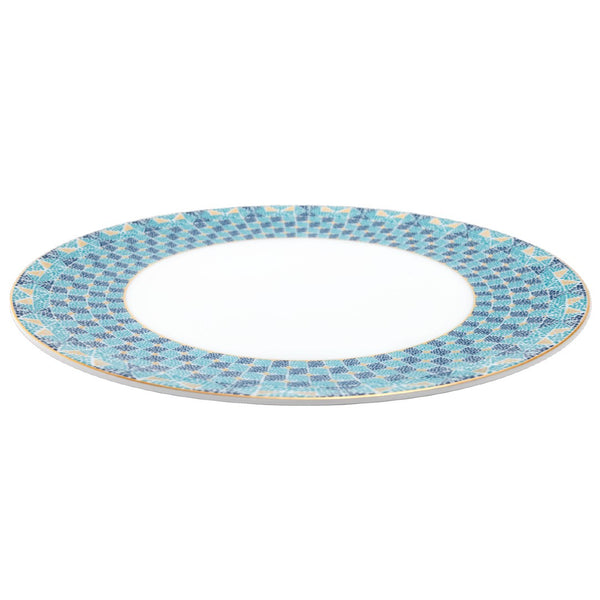 Dinner Plate No.1 Portofino by Haviland in Limoges porcelain with blue and gold Mediterranean mosaic design.